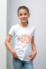 Sprinkles Stitched 1 Piece Summer Shirts Kids Suit-White Floral & Butterfly Animal Print Tee