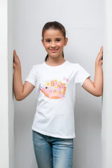 Sprinkles Stitched 1 Piece Summer Shirts Kids Suit-White Floral & Butterfly Animal Print Tee
