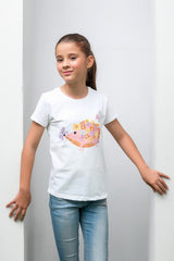 Sprinkles Stitched 1 Piece Summer Shirts Kids Suit-White Floral & Butterfly Animal Print Tee