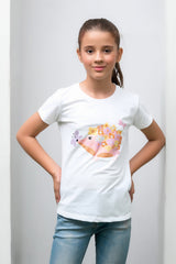Sprinkles Stitched 1 Piece Summer Shirts Kids Suit-White Floral & Butterfly Animal Print Tee
