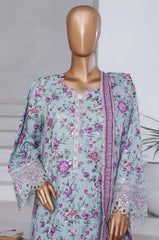 Bin Saeed Stitched 3 Piece Exclusive Emb Chikankari Cotton Collection'2025-WC-2408-Blue