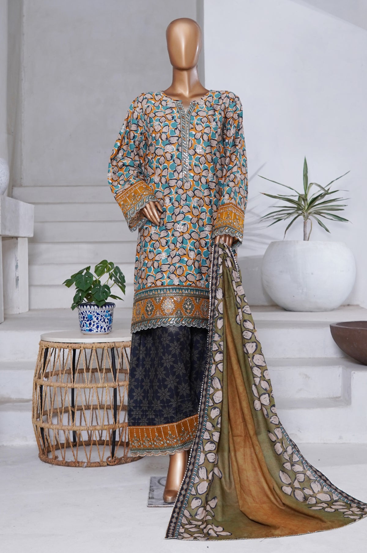 Bin Saeed Stitched 3 Piece Exclusive Emb Chikankari Cotton Collection'2025-WC-2412-Green