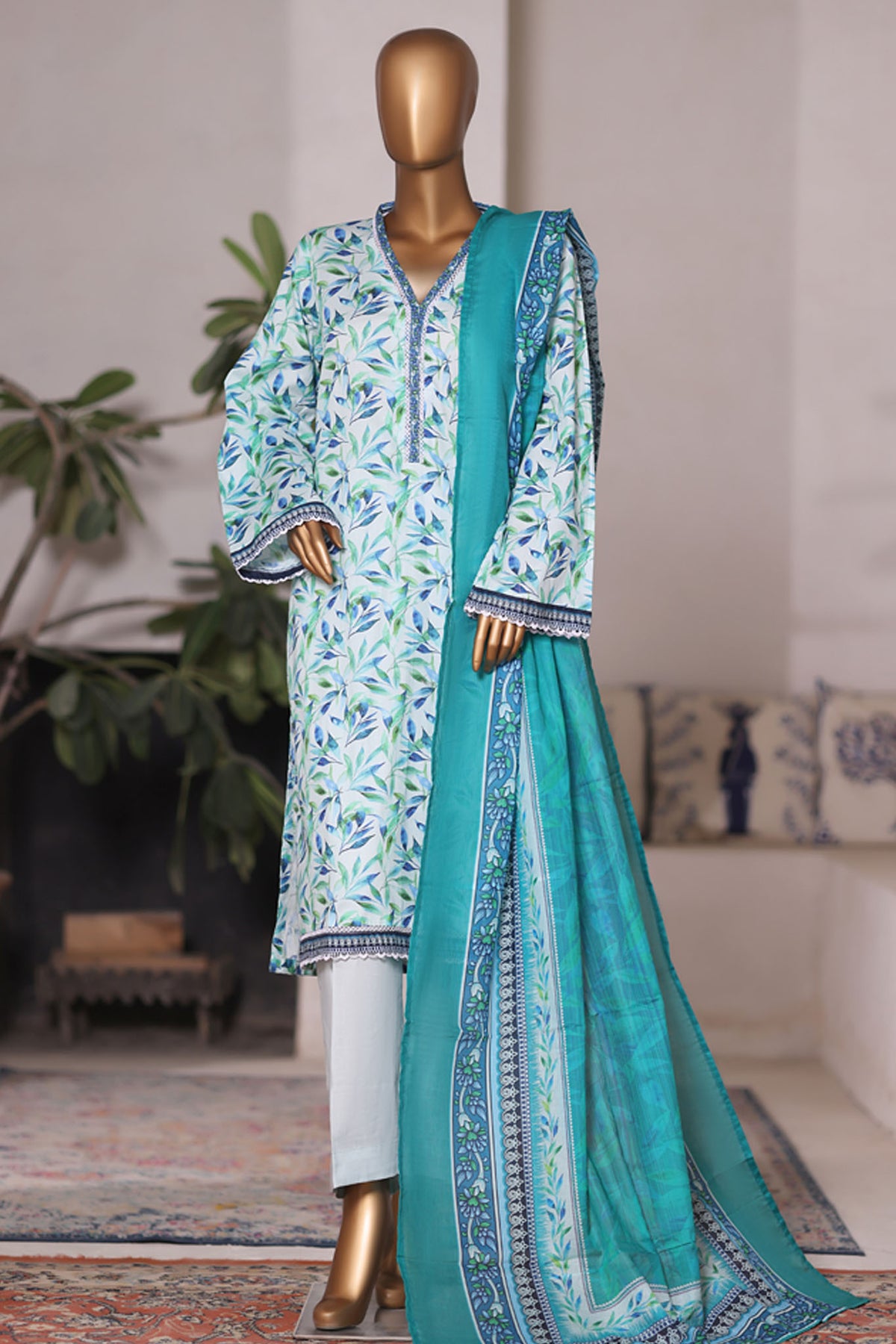 Bin Saeed Stitched 3 Piece Printed Cotton Vol-03 Collection'2025-WC-2415-Ferozi