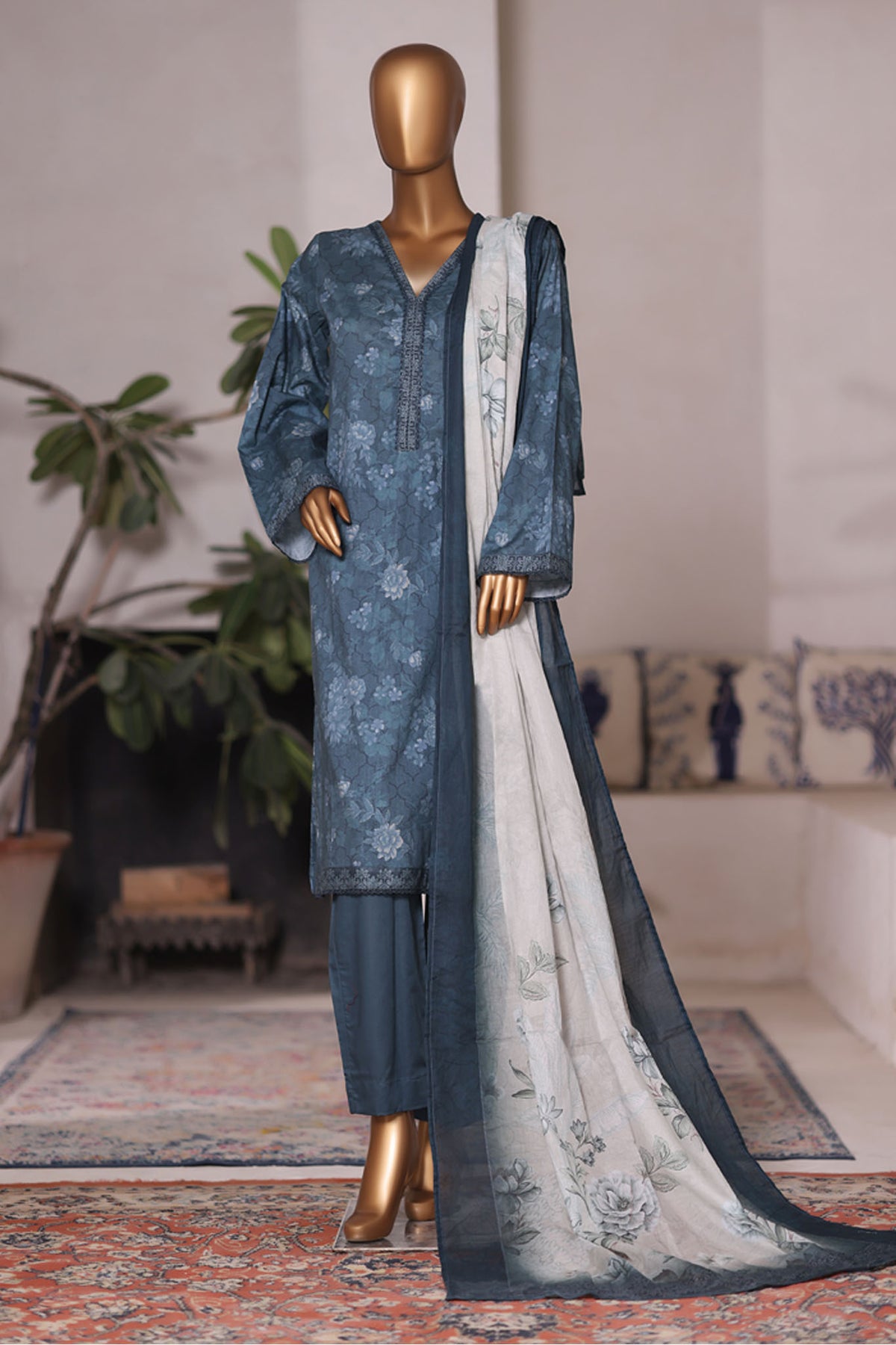 Bin Saeed Stitched 3 Piece Printed Cotton Vol-03 Collection'2025-WC-2419-Blue