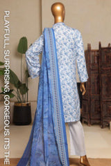 Bin Saeed Stitched 3 Piece Printed Lawn Collection'2025-NSM-2431-Blue