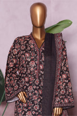 Bin Saeed Stitched 3 Piece Exclusive Printed Khaddar Vol-06 Collection'2025-WK-2454-Brown