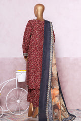 Bin Saeed Stitched 3 Piece Exclusive Printed Khaddar Vol-06 Collection'2025-WK-2459-Maroon