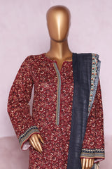 Bin Saeed Stitched 3 Piece Exclusive Printed Khaddar Vol-06 Collection'2025-WK-2459-Maroon