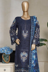 Bin Saeed Stitched 3 Piece Luxury Plain Cotton With Emb Printed Back Collection'2025-NSM-2473-Blue