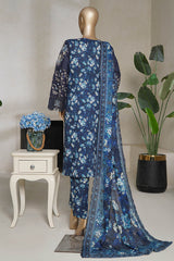 Bin Saeed Stitched 3 Piece Luxury Plain Cotton With Emb Printed Back Collection'2025-NSM-2473-Blue