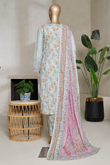 Bin Saeed Stitched 3 Piece Luxury Plain Cotton With Emb Printed Back Collection'2025-NSM-2475-Ferozi