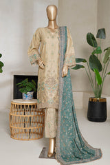 Bin Saeed Stitched 3 Piece Luxury Plain Cotton With Emb Printed Back Collection'2025-NSM-2477-Skin