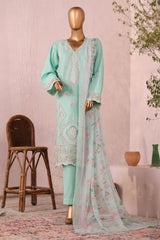 Bin Saeed Stitched 3 Piece Luxury Plain Cotton Suit-LF-2480-Green