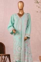 Bin Saeed Stitched 3 Piece Luxury Plain Cotton Suit-LF-2480-Green