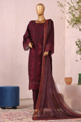 Bin Saeed Stitched 3 Piece Luxury Plain Cotton Collection'2025-LF-2481-Maroon