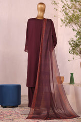 Bin Saeed Stitched 3 Piece Luxury Plain Cotton Collection'2025-LF-2481-Maroon