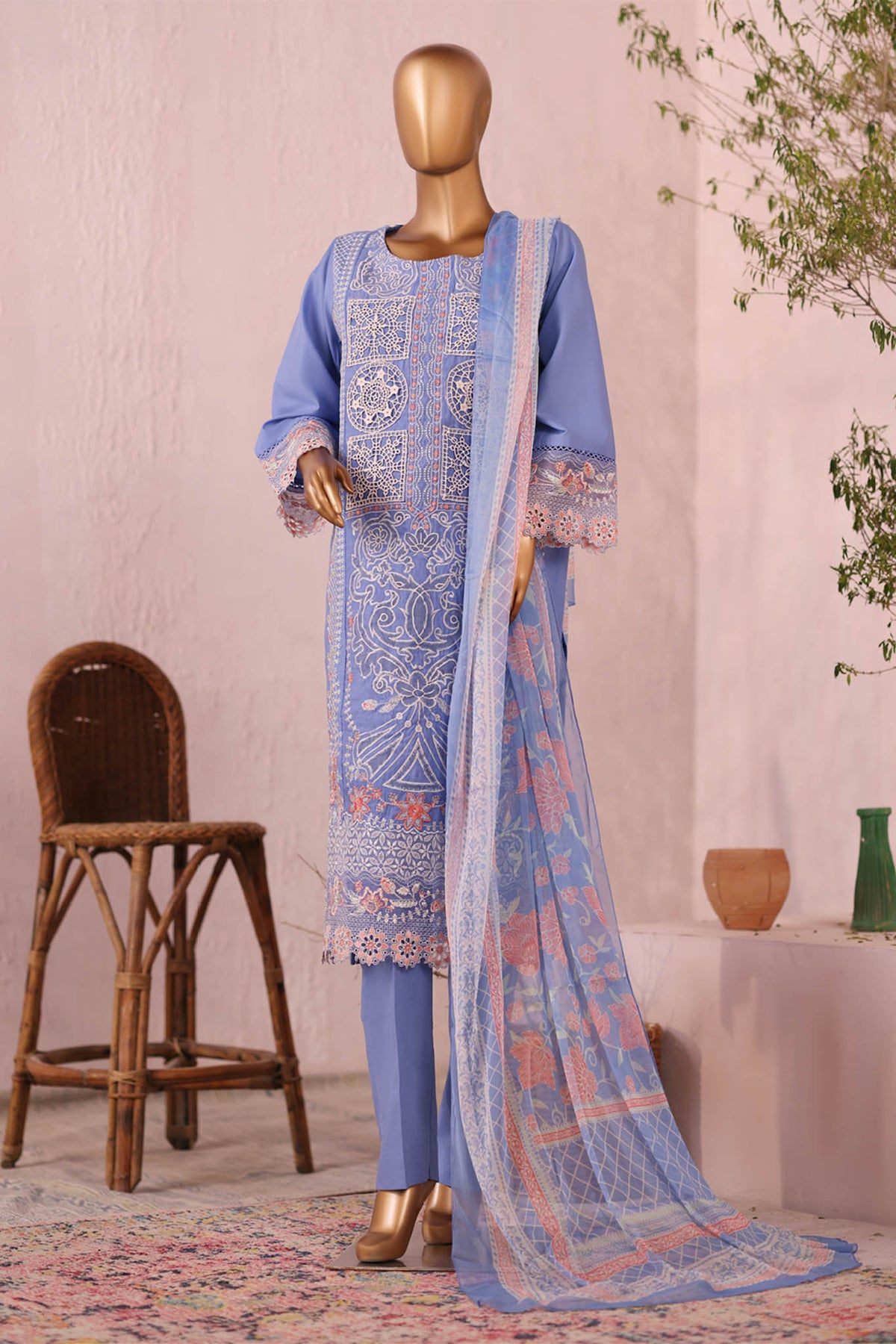 Bin Saeed Stitched 3 Piece Luxury Plain Cotton Collection'2025-LF-2483-Ferozi