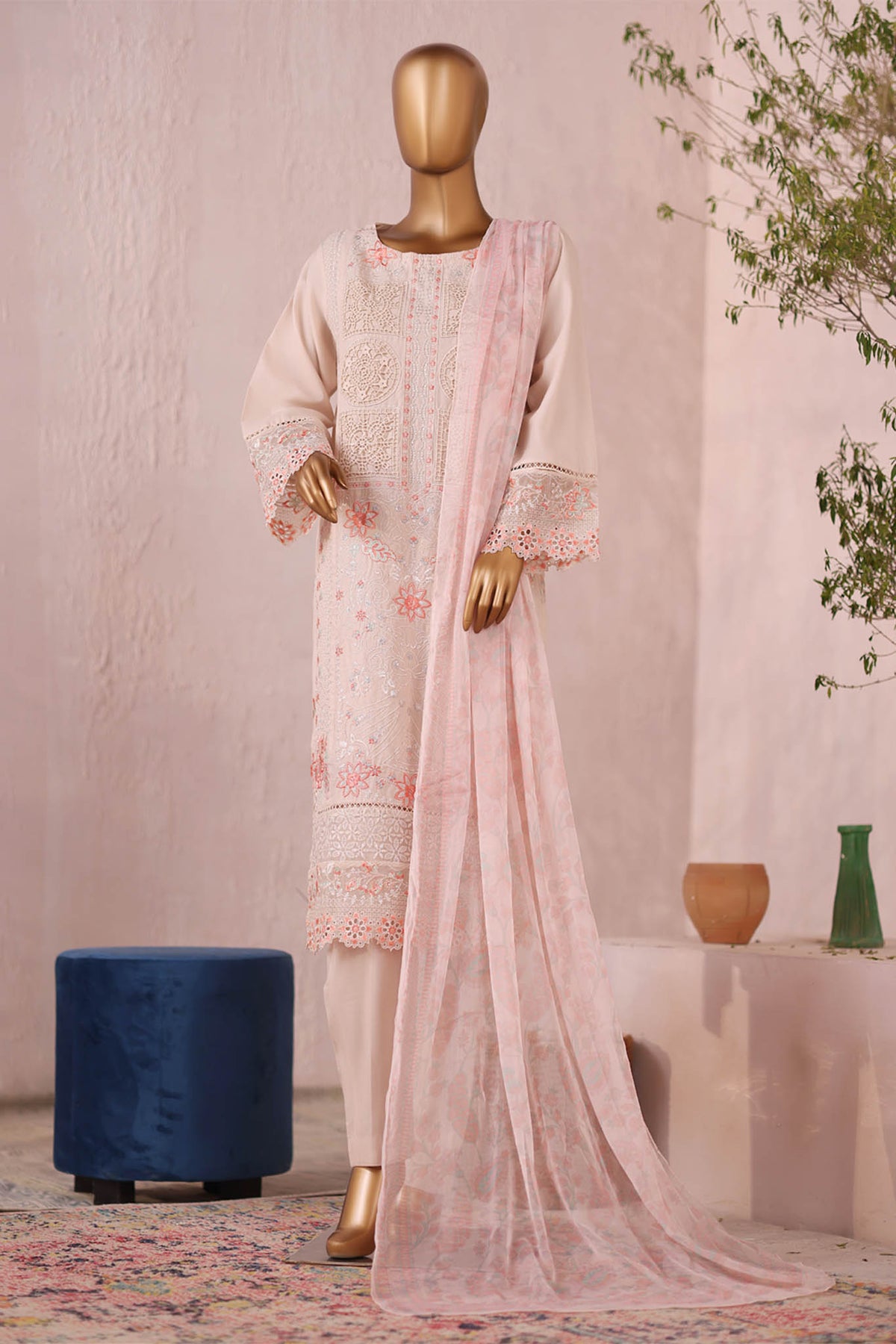 Bin Saeed Stitched 3 Piece Luxury Plain Cotton Collection'2025-LF-2484-Skin
