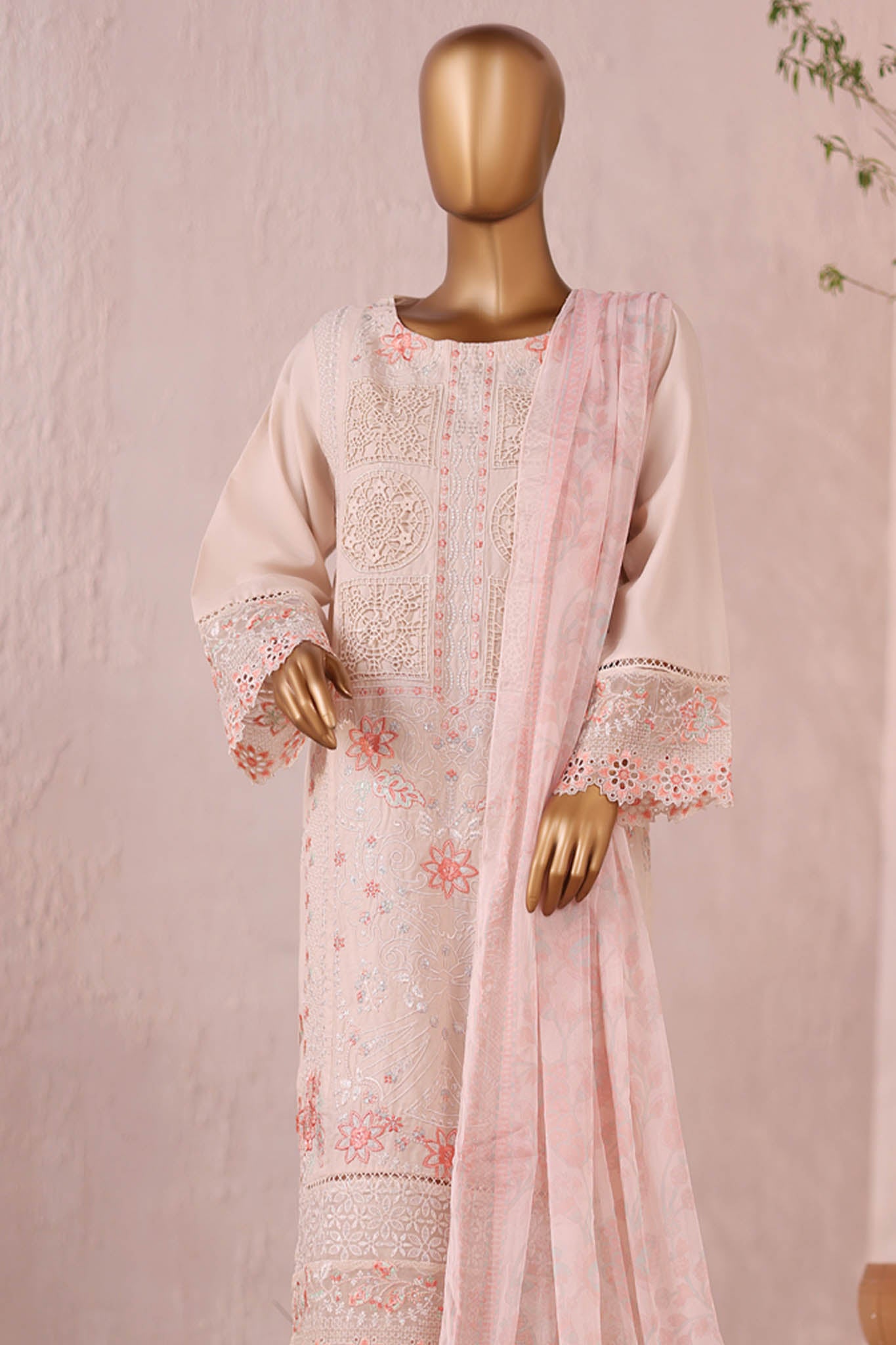 Bin Saeed Stitched 3 Piece Luxury Plain Cotton Collection'2025-LF-2484-Skin