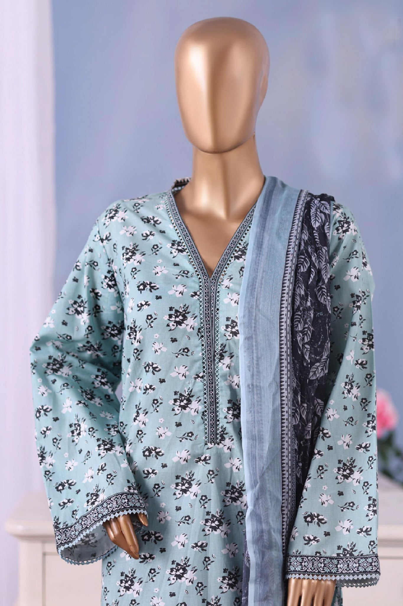Bin Saeed Stitched 3 Piece Exclusive Printed Cotton Vol-04 Collection'2025-WC-2493-Ferozi