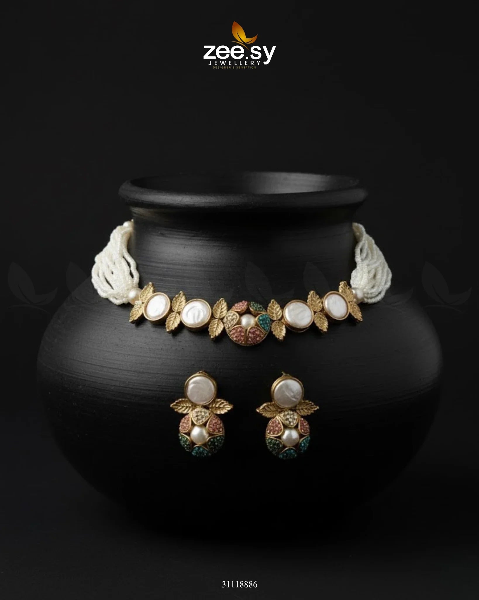 Crest Choker Necklace Set Multi - Zeesy Jewellery