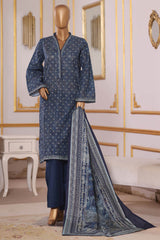Bin Saeed Stitched 3 Piece Exclusive Printed Khaddar Vol-09 Collection'2025-WK-2523-Navy Blue