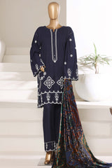 Sada Bahar Stitched 3 Piece Luxury Khaddar Karandi With Palachi Shawl Collection'2025-MEK-254-Blue