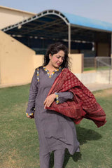 Urban Cut 2 Piece Yarn Dyed Cotton  Chambray Suit with Mirror/Anchor work