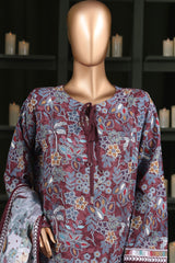 Hz Stitched 3 Piece Digital Printed Khaddar Vol-03 Collection'2025-KPT-2576-Maroon