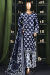 Hz Stitched 3 Piece Digital Printed Khaddar Vol-03 Collection'2025-KPT-2581-Blue