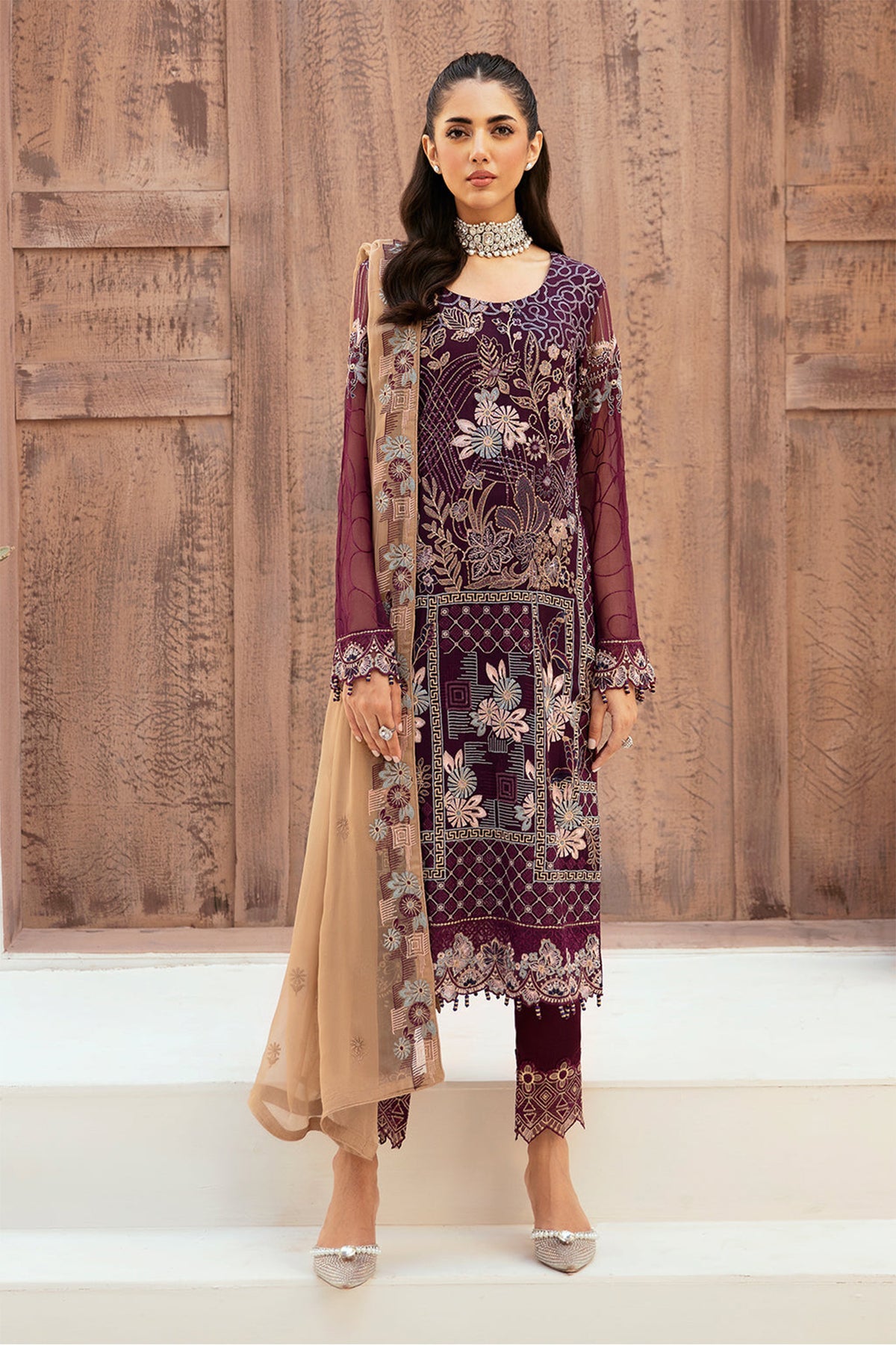 Ramsha Unstitched 3 Piece Luxury Emb Chiffon Vol-26 Collection'2024-F-2608