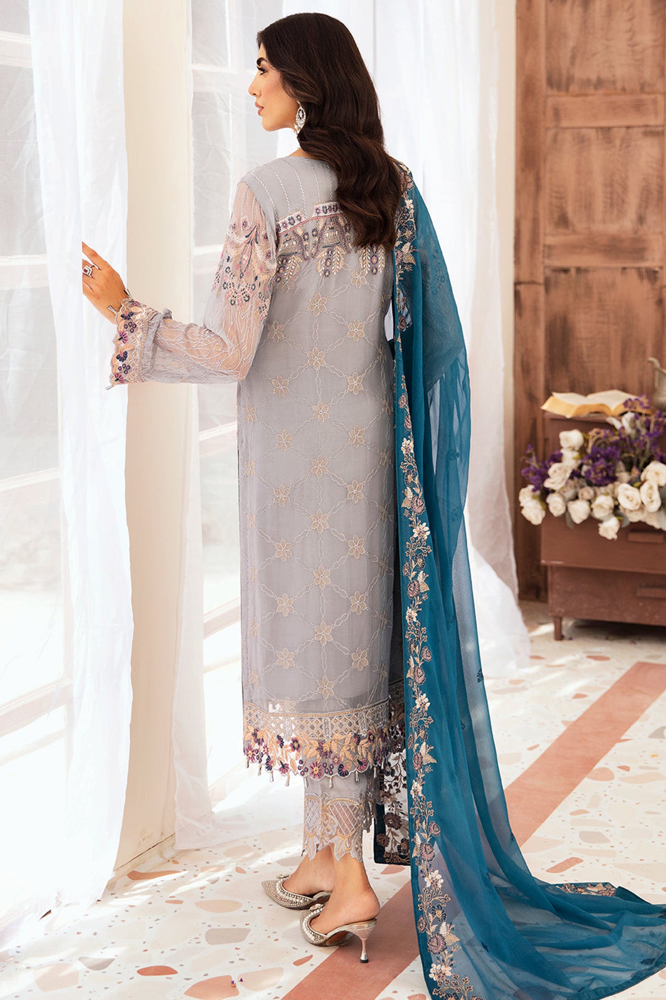 Ramsha Unstitched 3 Piece Luxury Emb Chiffon Vol-26 Collection'2024-F-2609