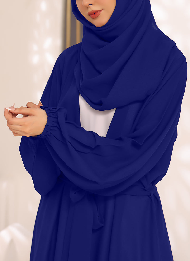Hijab Ul Hareem Blue and Cream White Double Georgette Double Brest Style Abaya - 0122-R-261