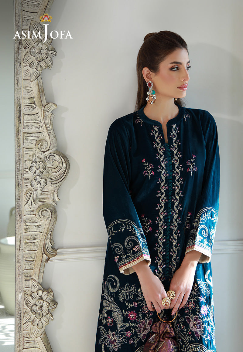 Asim Jofa Velvet Pret 24 Ajvg-09 Embroidered Velvet Stitched 2Pc