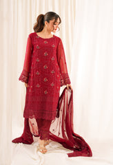 Zouj Unstitched 3 Piece Luxe Chiffon Edit Collection'2025-Maroon Scarlet