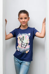 Sprinkles Stitched 1 Piece Summer Shirts Kids Collection'2025-Grow Positivity Blue Tee For Girls