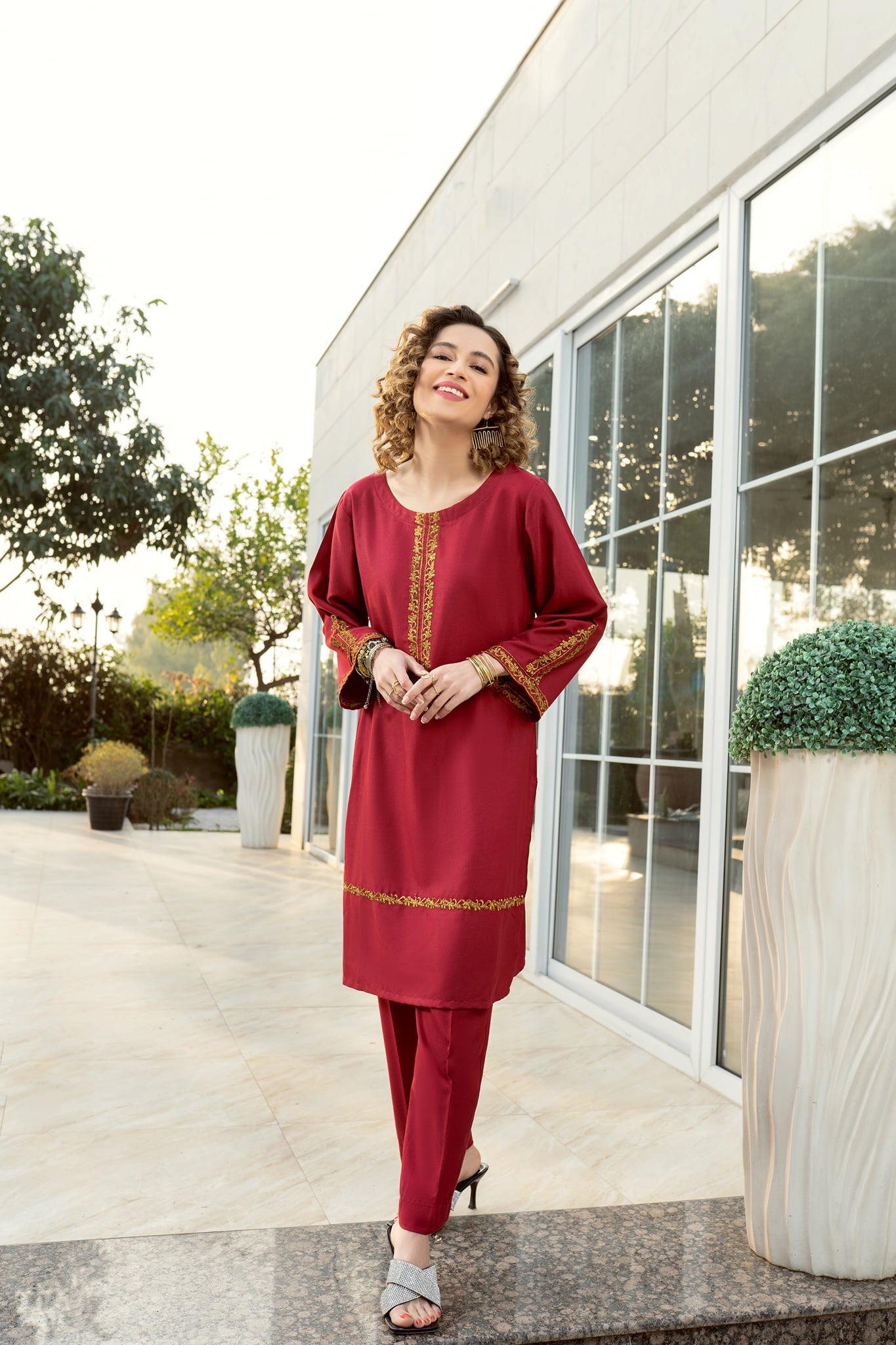 Panache Apparel Stitched Shirt Collection-Maroon Sleek