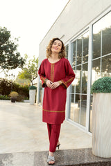 Panache Apparel Stitched Shirt Collection-Maroon Sleek