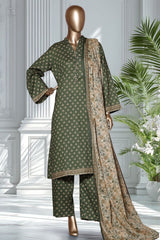 Bin Saeed Stitched 3 Piece Exclusive Printed Lawn Vol-02 Suit-LSM-2743 GREEN