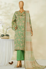 Bin Saeed Stitched 3 Piece Exclusive Printed Lawn Vol-04 Suit-LSM-2842-Green