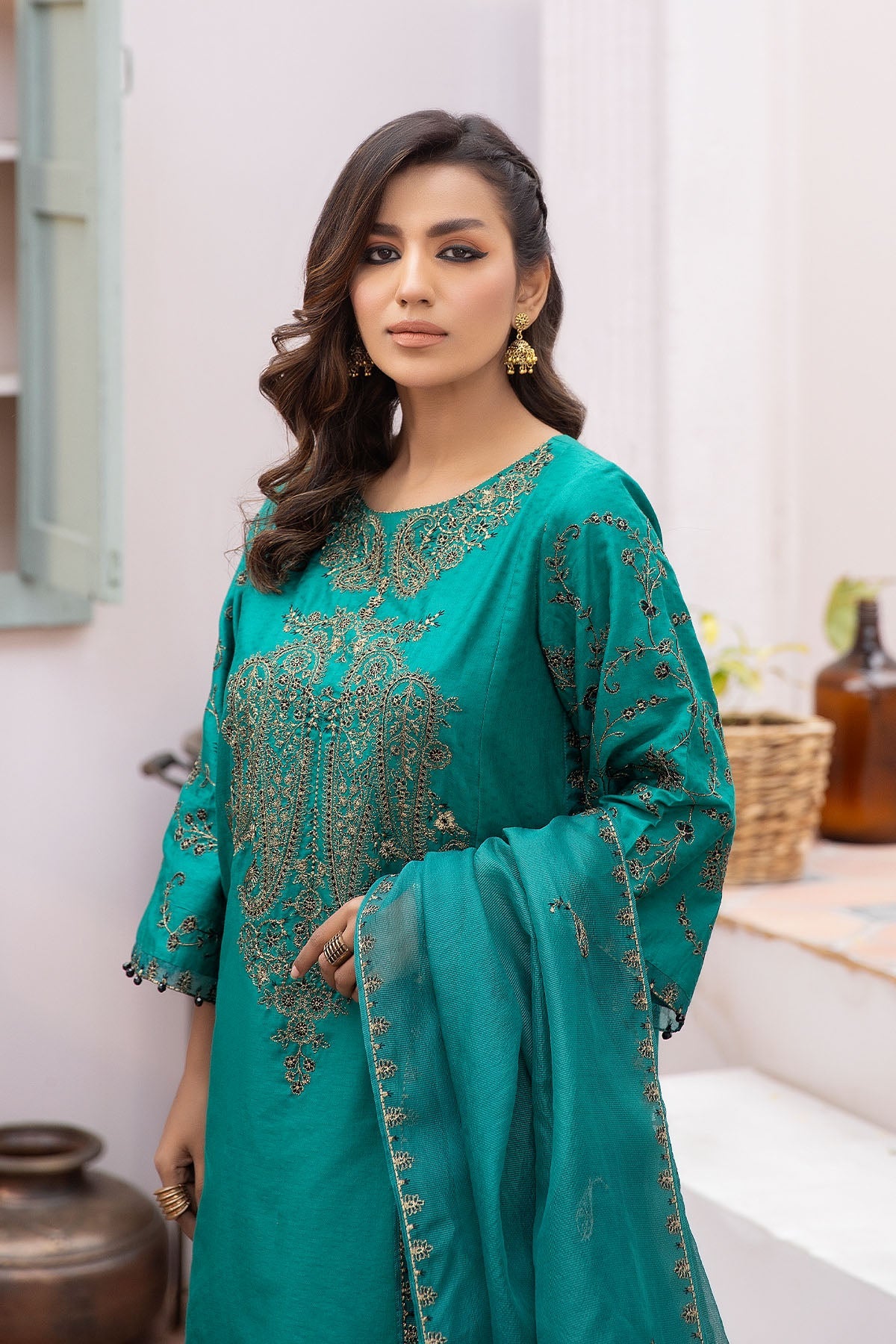 La Rosaa Stitched 3 Piece Summer Lawn Collection-LE-24-15 Vegan Green - 3Pc
