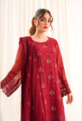 Zouj Unstitched 3 Piece Luxe Chiffon Edit Collection'2025-Maroon Scarlet