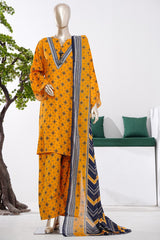 Bin Saeed Stitched 3 Piece Exclusive Printed Farshi Shalwar Vol-01 Suit-LSM-2984-YELLOW