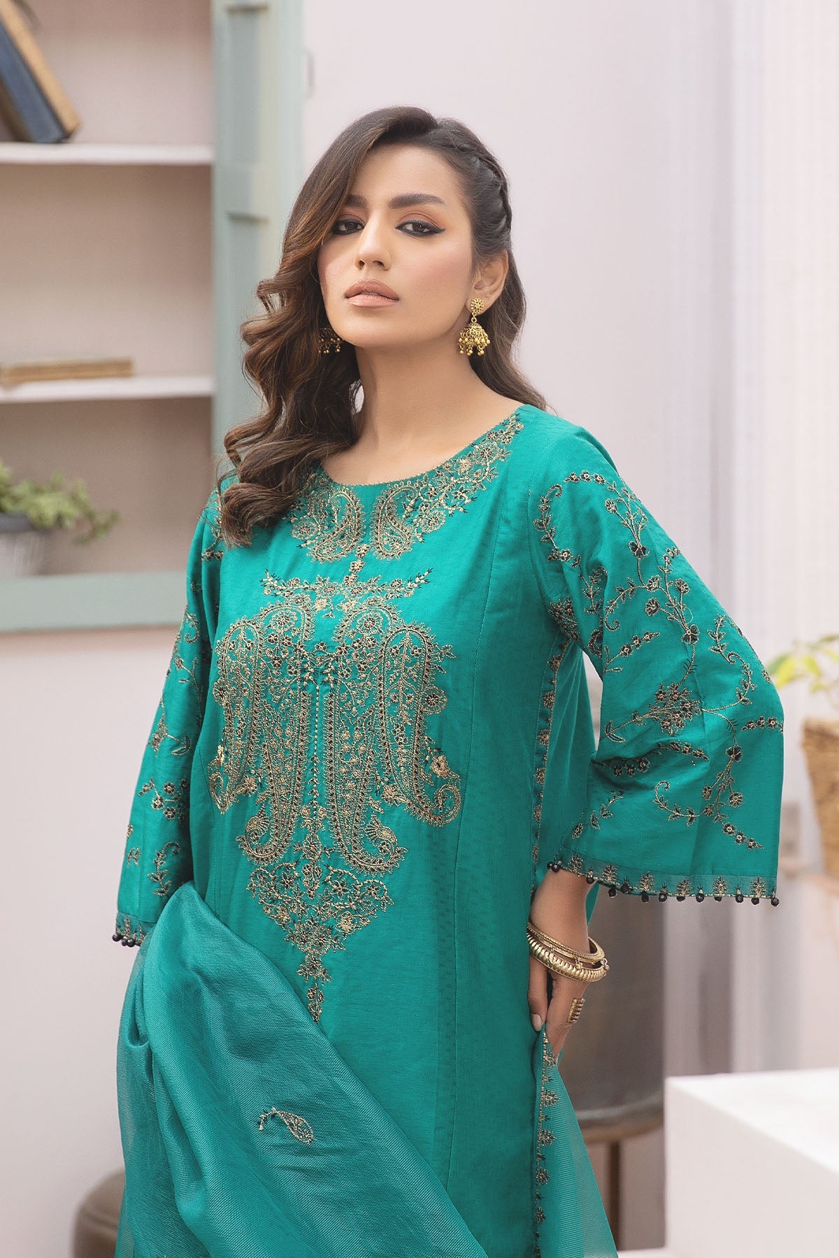 La Rosaa Stitched 3 Piece Summer Lawn Collection-LE-24-15 Vegan Green - 3Pc