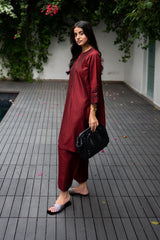 La Rosaa Stitched 2 Piece Basics Winter Collection'2024-Merlot 2Pc