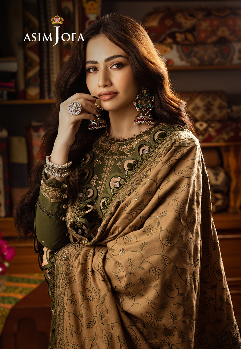 Asim Jofa Kashmiri Taanka - Embroidered Shawl collection Ajkt-07 Embroidered Slub Raw Silk 3 Pcs