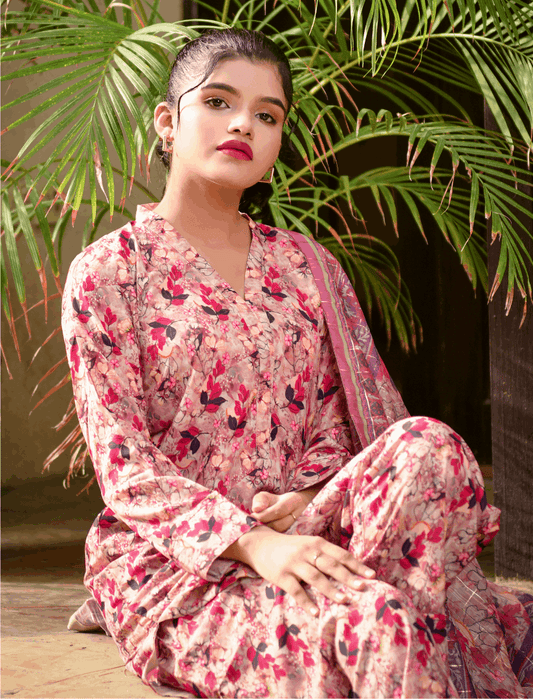 Florals & Printed By Hadar Official Stitched 3 Piece Lawn Collection-Ember - 3 PC printed