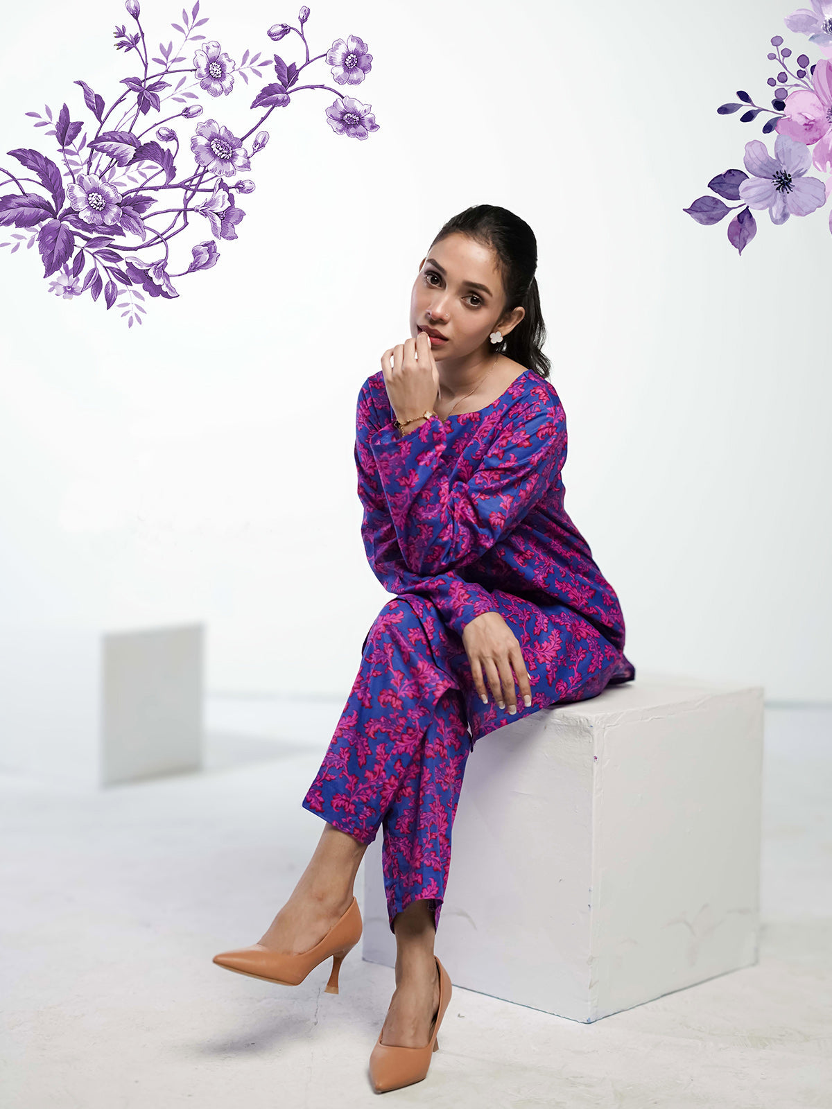 Ahlam Soft Cambric Stitched-Horizon Co-ord set Collection'2024