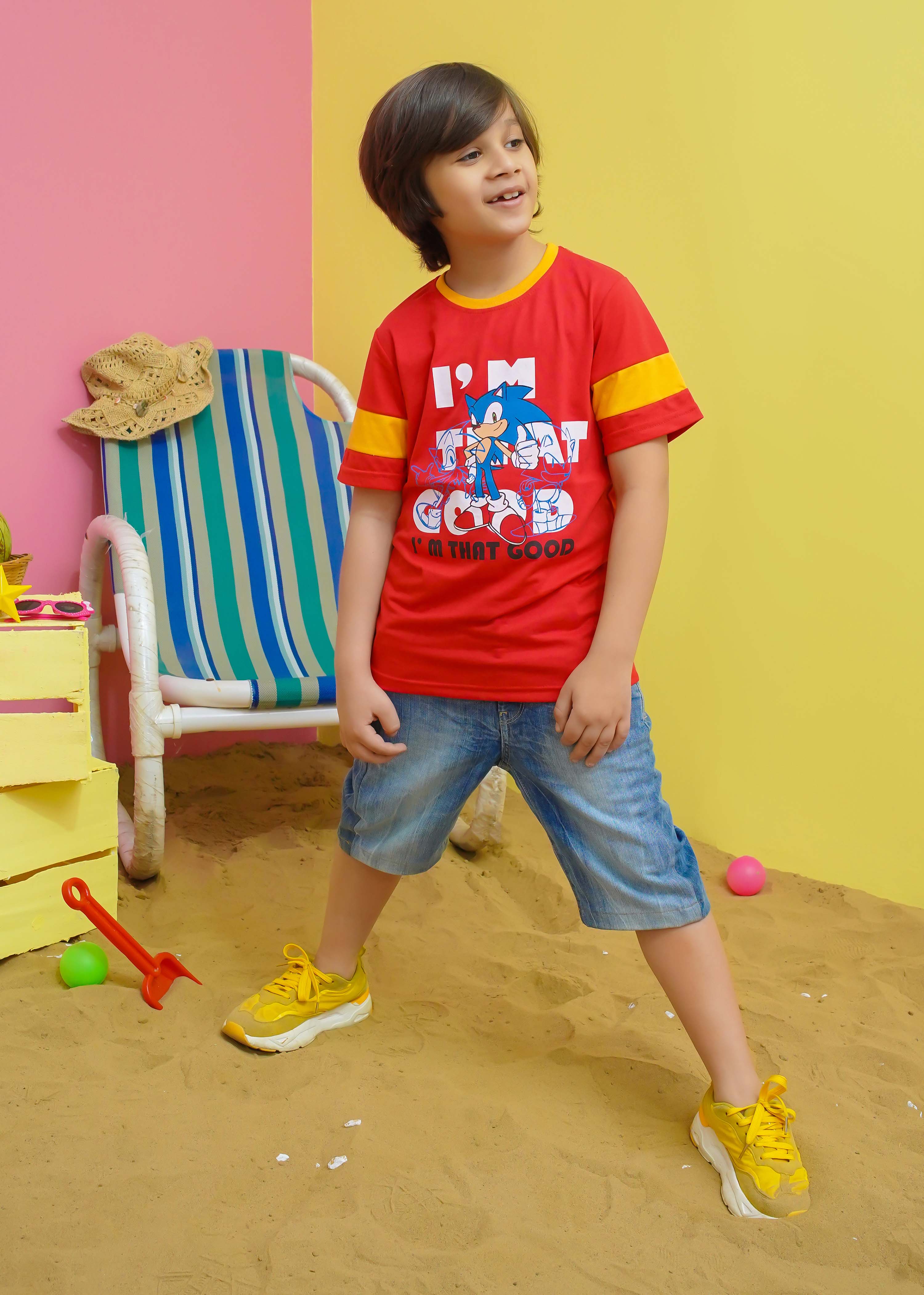 Modest Stitched Summer Kids Collection'2024-Sonic Graphic Tee - Red