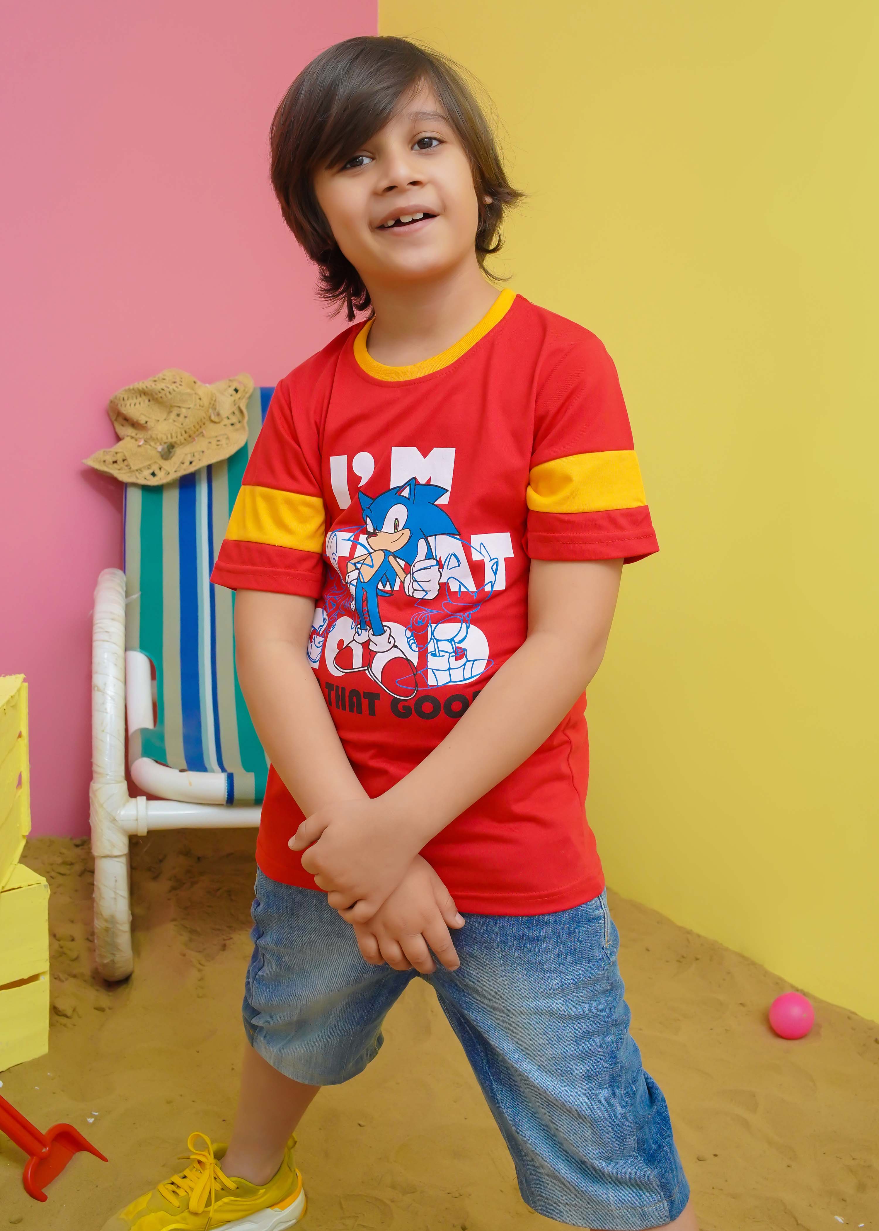 Modest Stitched Summer Kids Collection'2024-Sonic Graphic Tee - Red